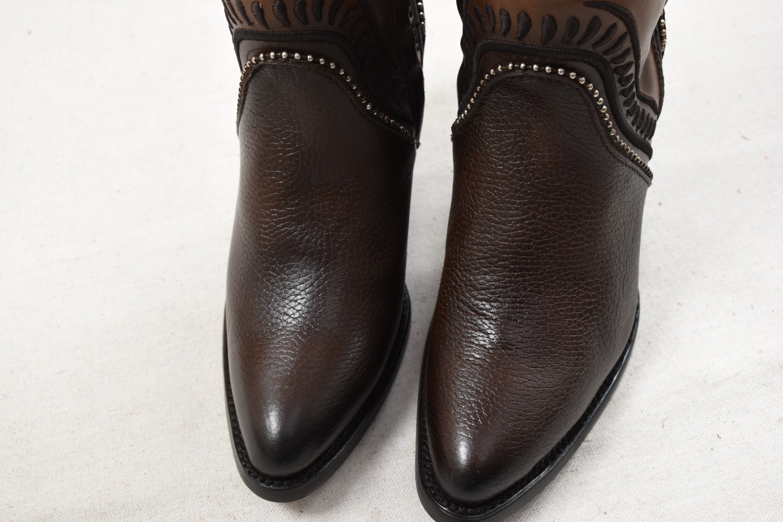 Cuadra Ladies Chocolate Embroidery Round Toe Cowhide Leather Boot CU583 US 8 M