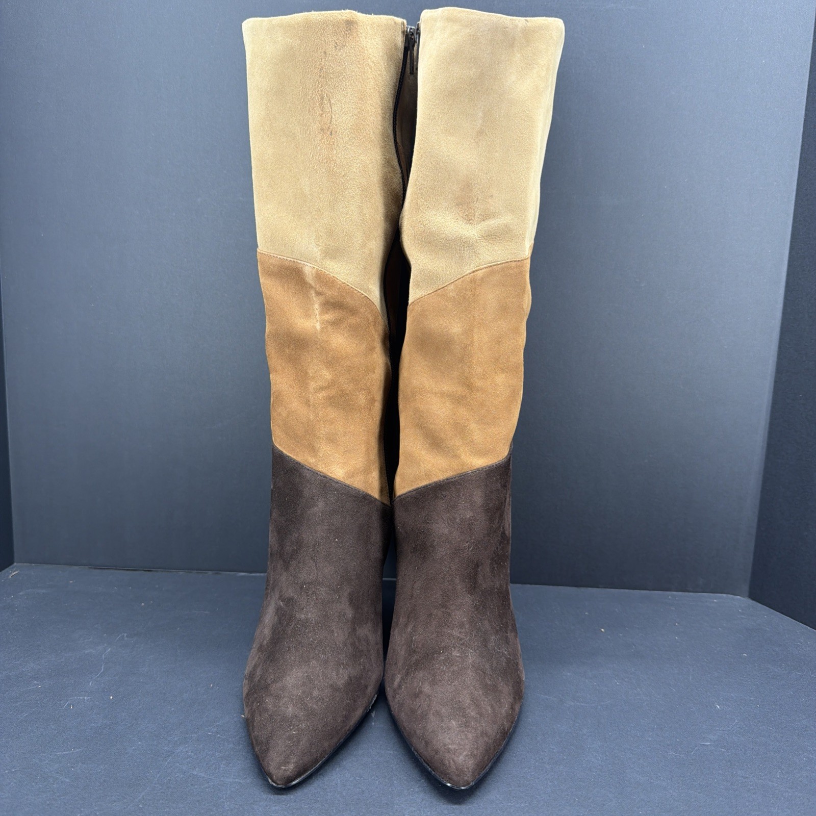 Womens Knee High Colorblock Boots Size 9 Faux Suede 3.75 Heel Fashion Boots