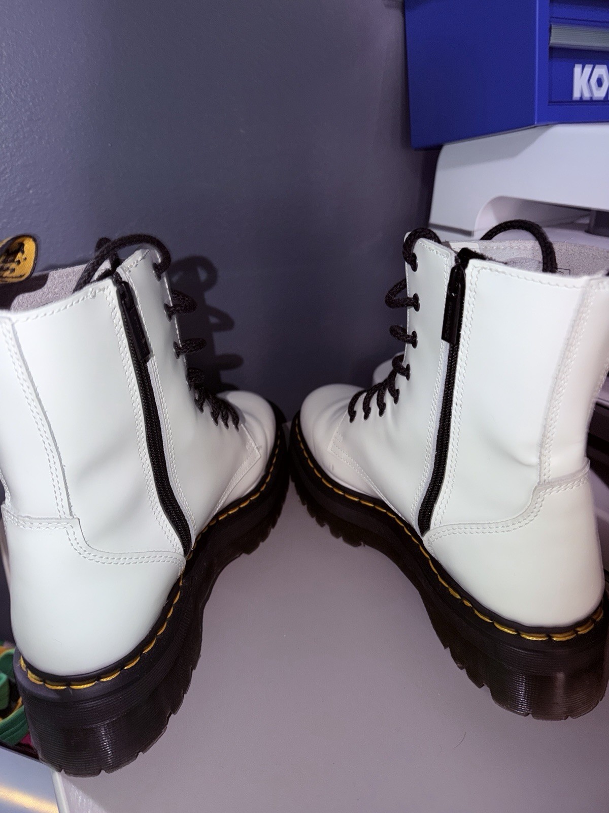 Dr. Martens Jadon White Leather Platform Combat Ankle Boots Lace-Up Zip US 12