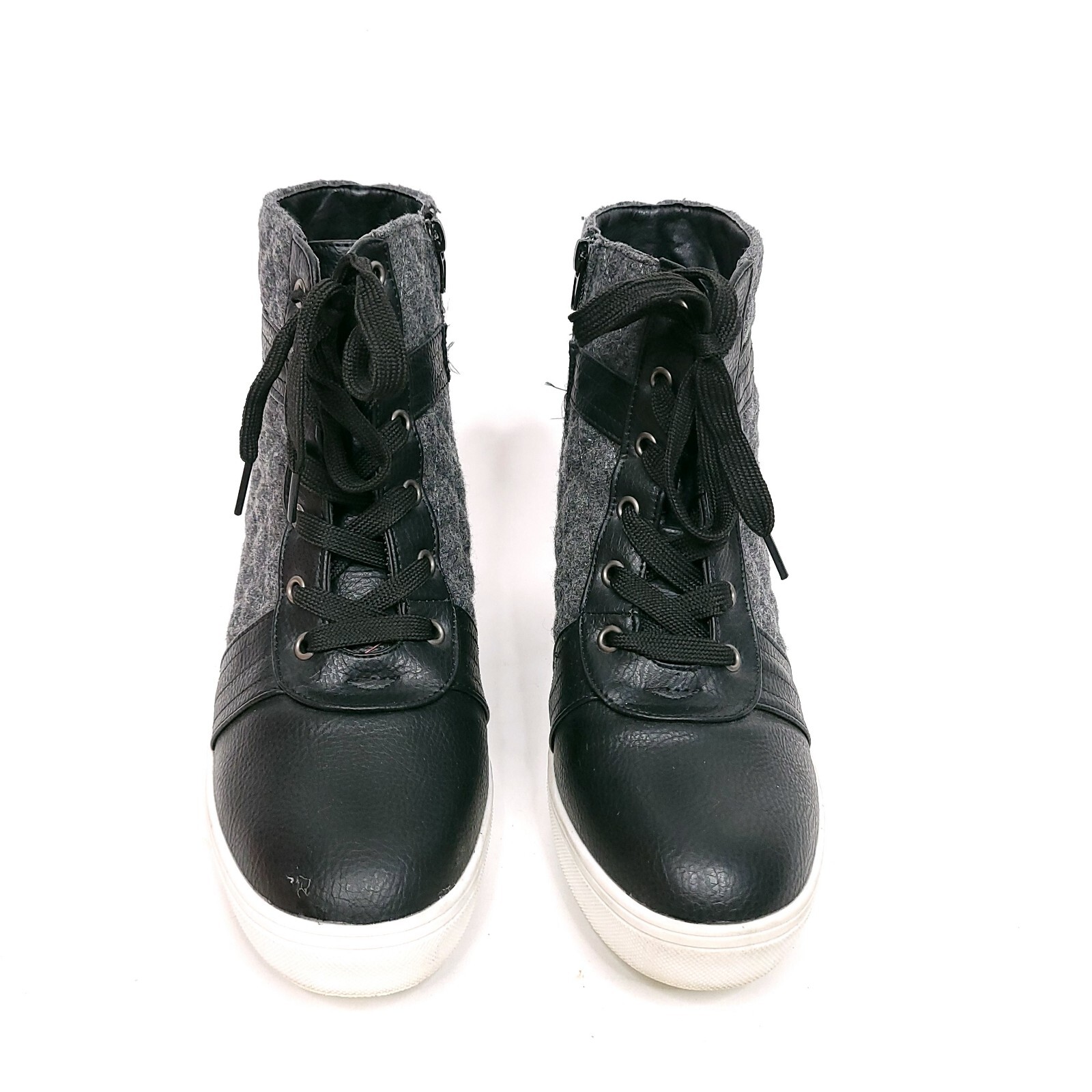 Maurices Claire Ankle Booties Black Gray Womens Size 11 Lace Up Wedge