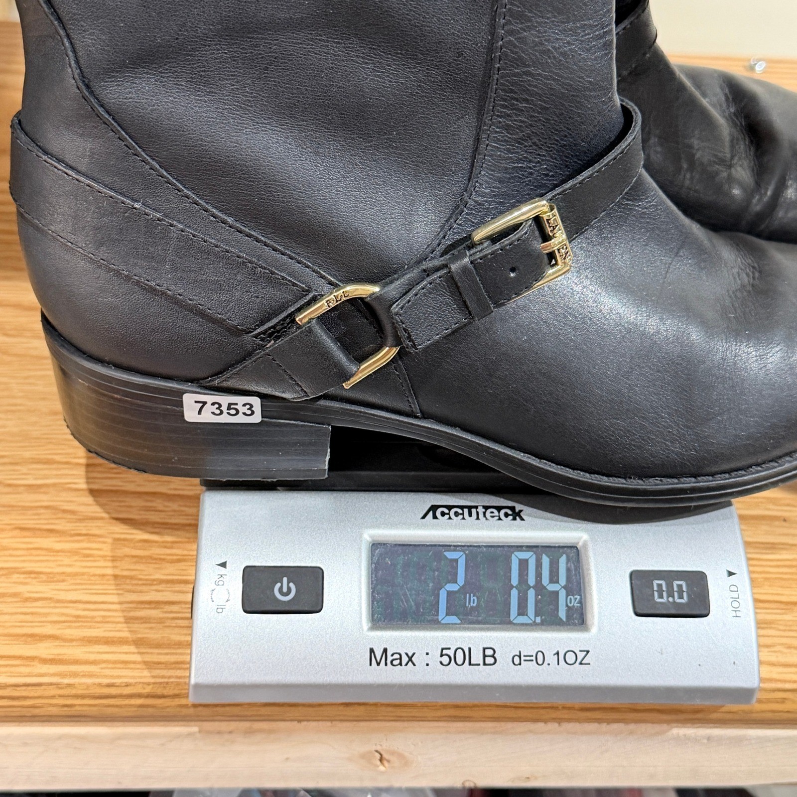 Lauren Ralph Lauren Riding Boots Women 8.5B Black Leather Gold Buckle Harness