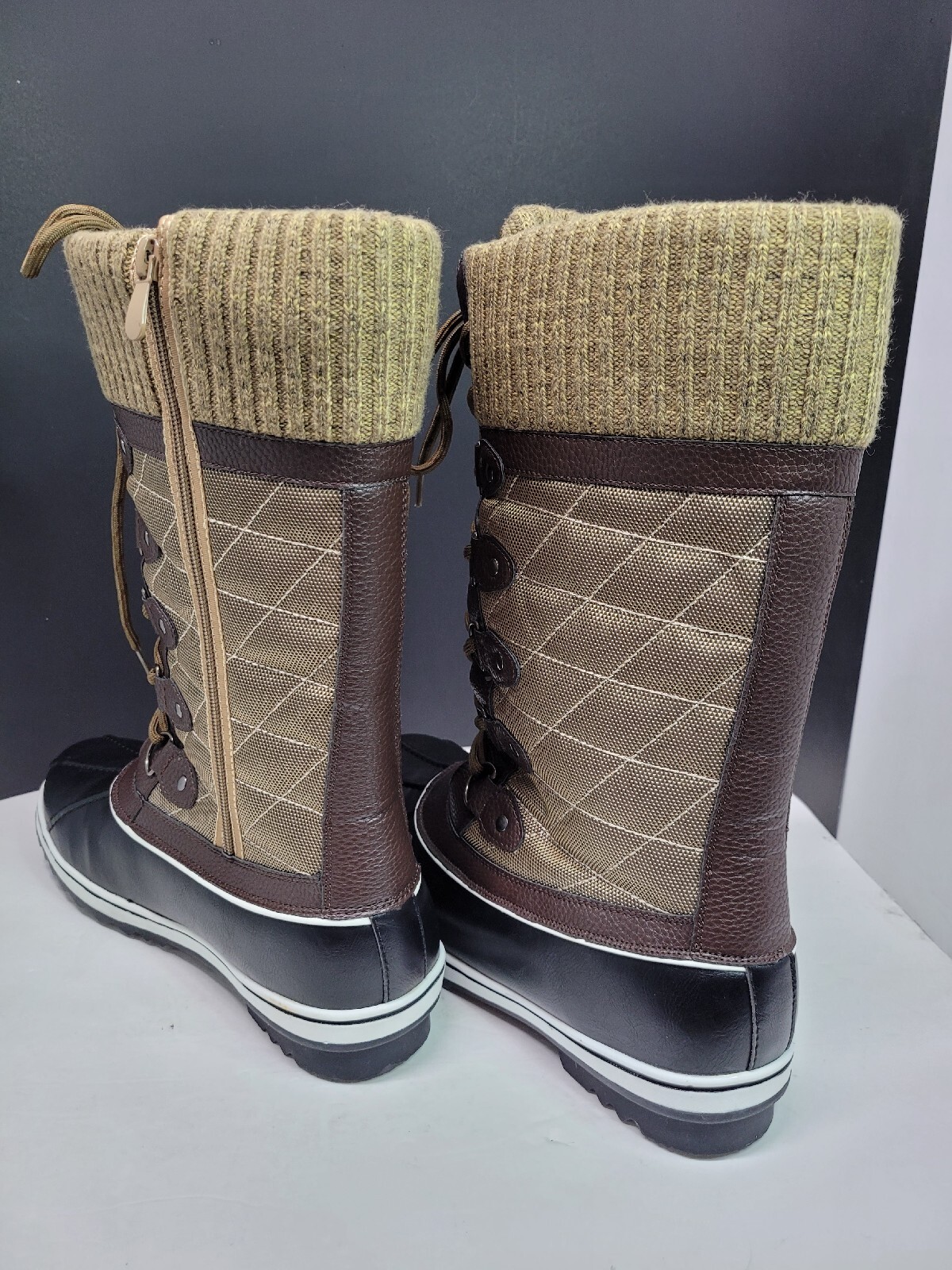 Ermonn Women’s Mid-Calf Winter Snow Boots Tall Non-Slip Waterproof Brown-(Sz-11)