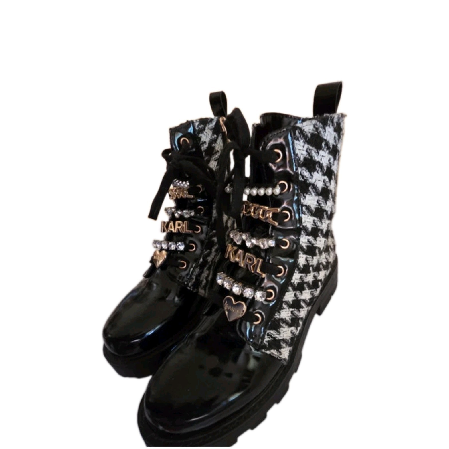 Karl Lagerfeld Maple Tweed Combat Boots Size 7 Women’s