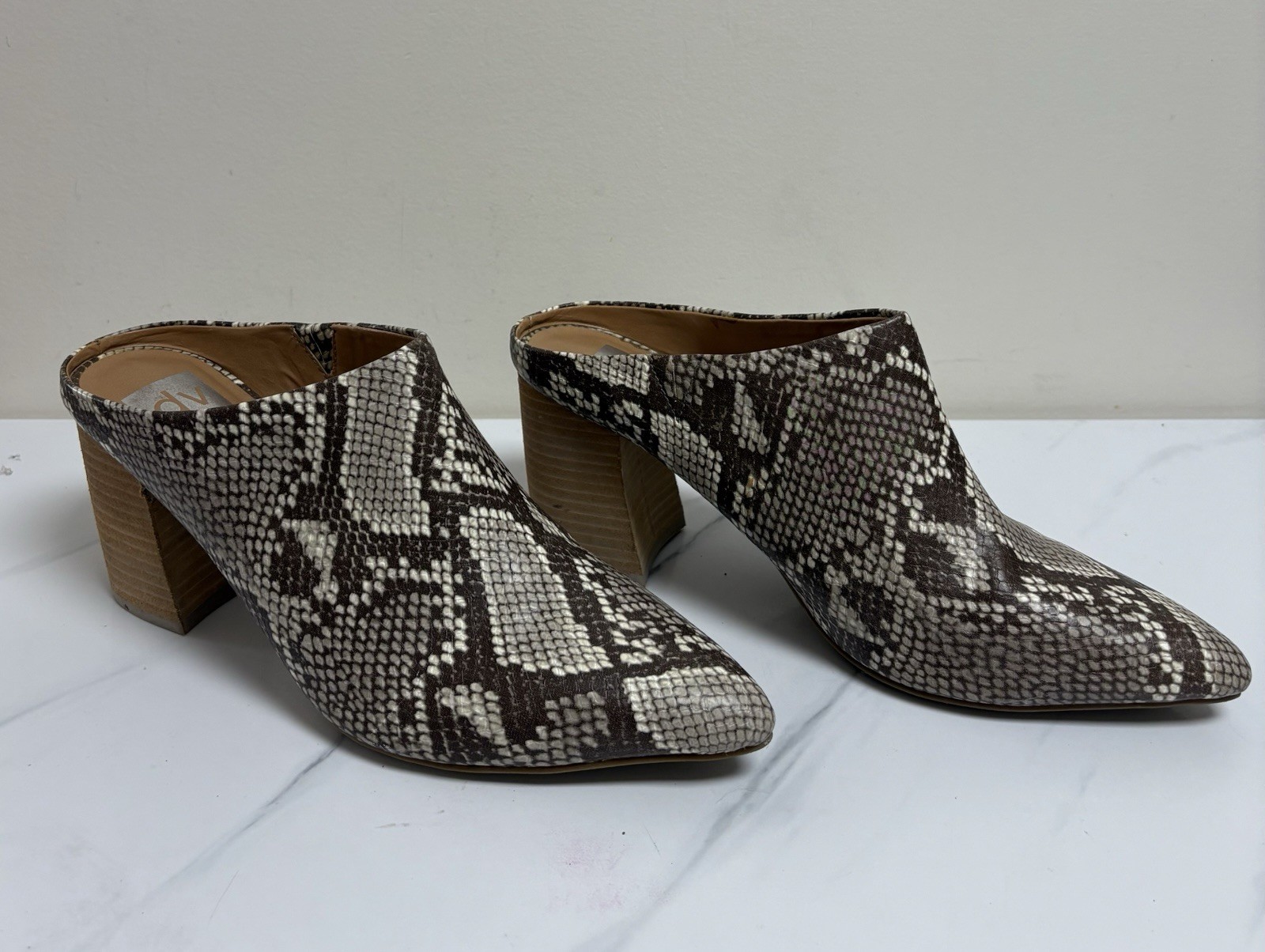 Dolce Vita DV Ravyn Snakeskin Mule Booties Womens 9.5 Block Heel Slip On Shoes