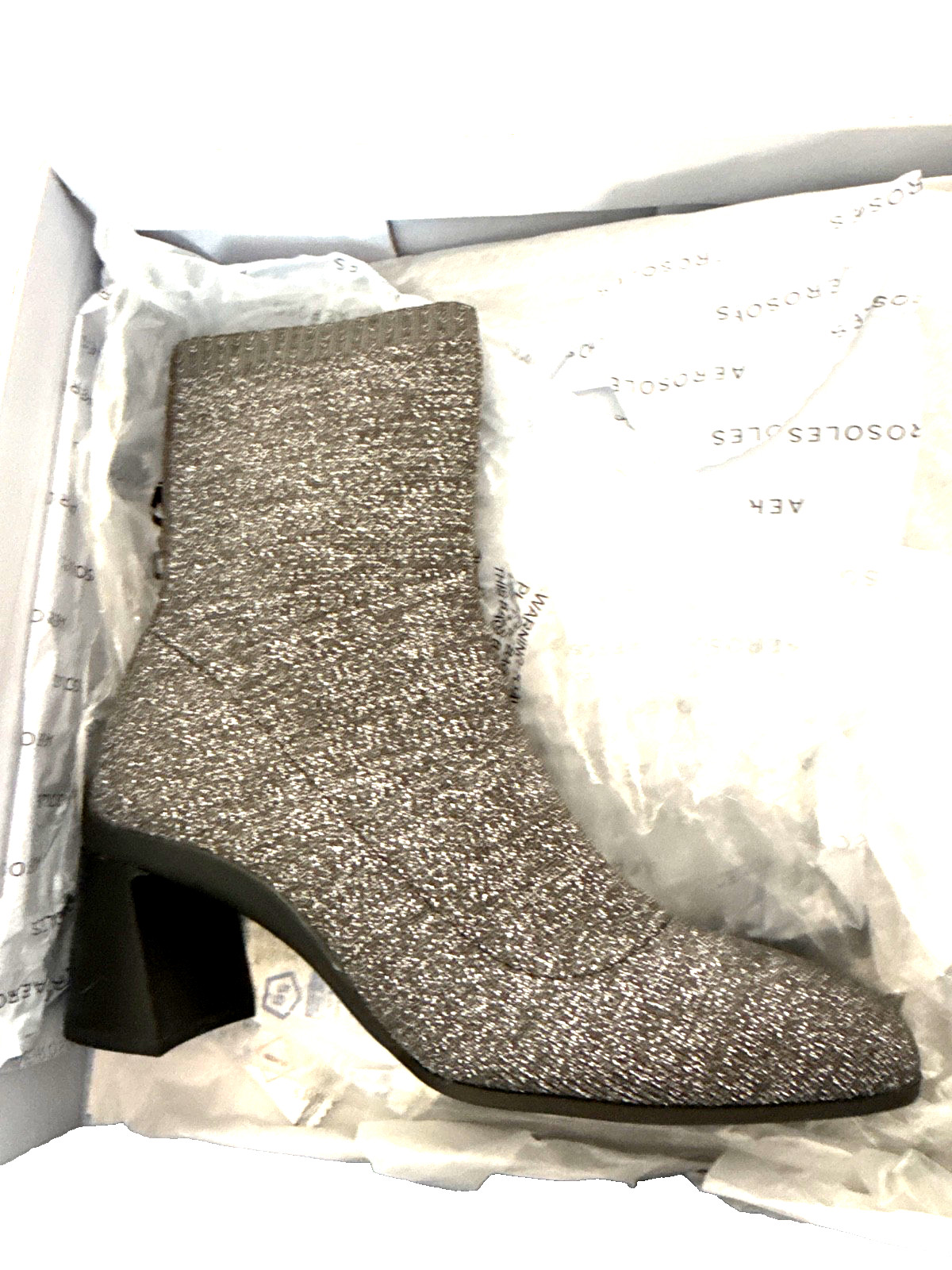Aerosoles Boots knit upper. size 6.5. Gunmetal grey sparkly.