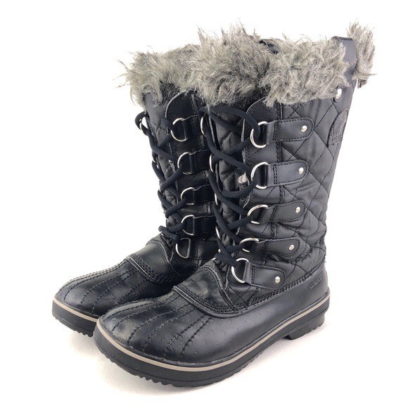 Sorel Tofino Waterproof Winter Boots Womens Size 9 EUR 41.1/3 Black Waxed Canvas