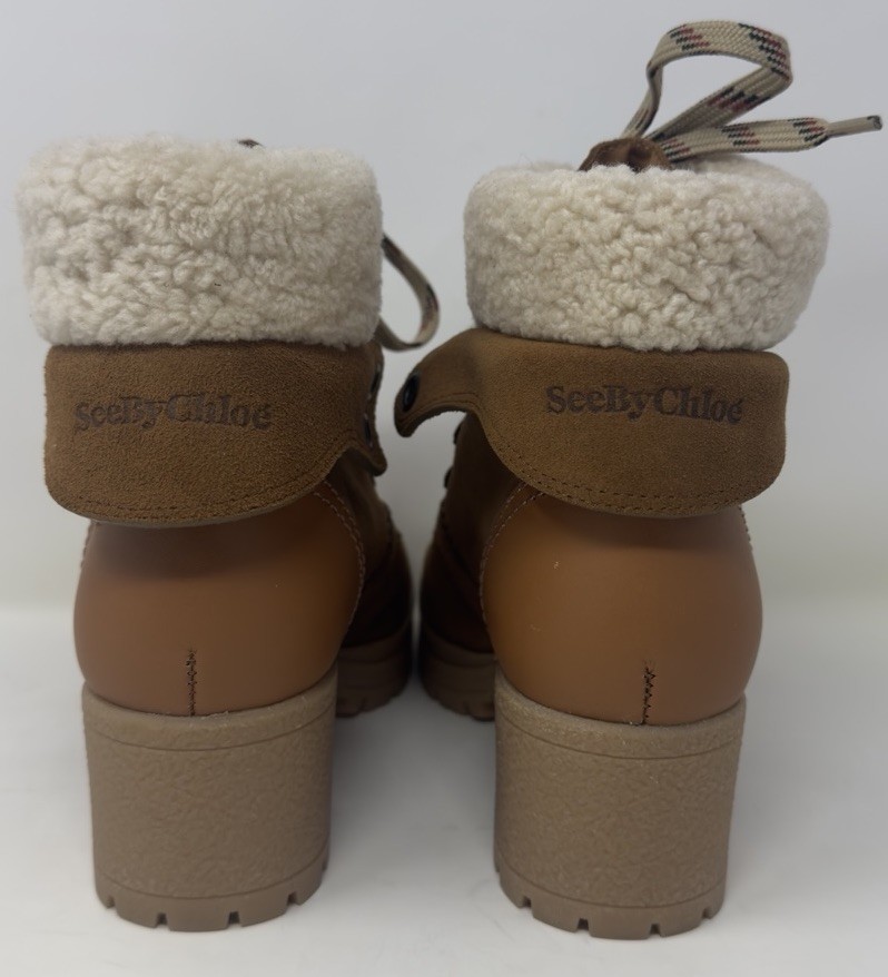See by Chloé Eileen Shearling-Lined Suede Leather Ankle Boots Women’s Size 6