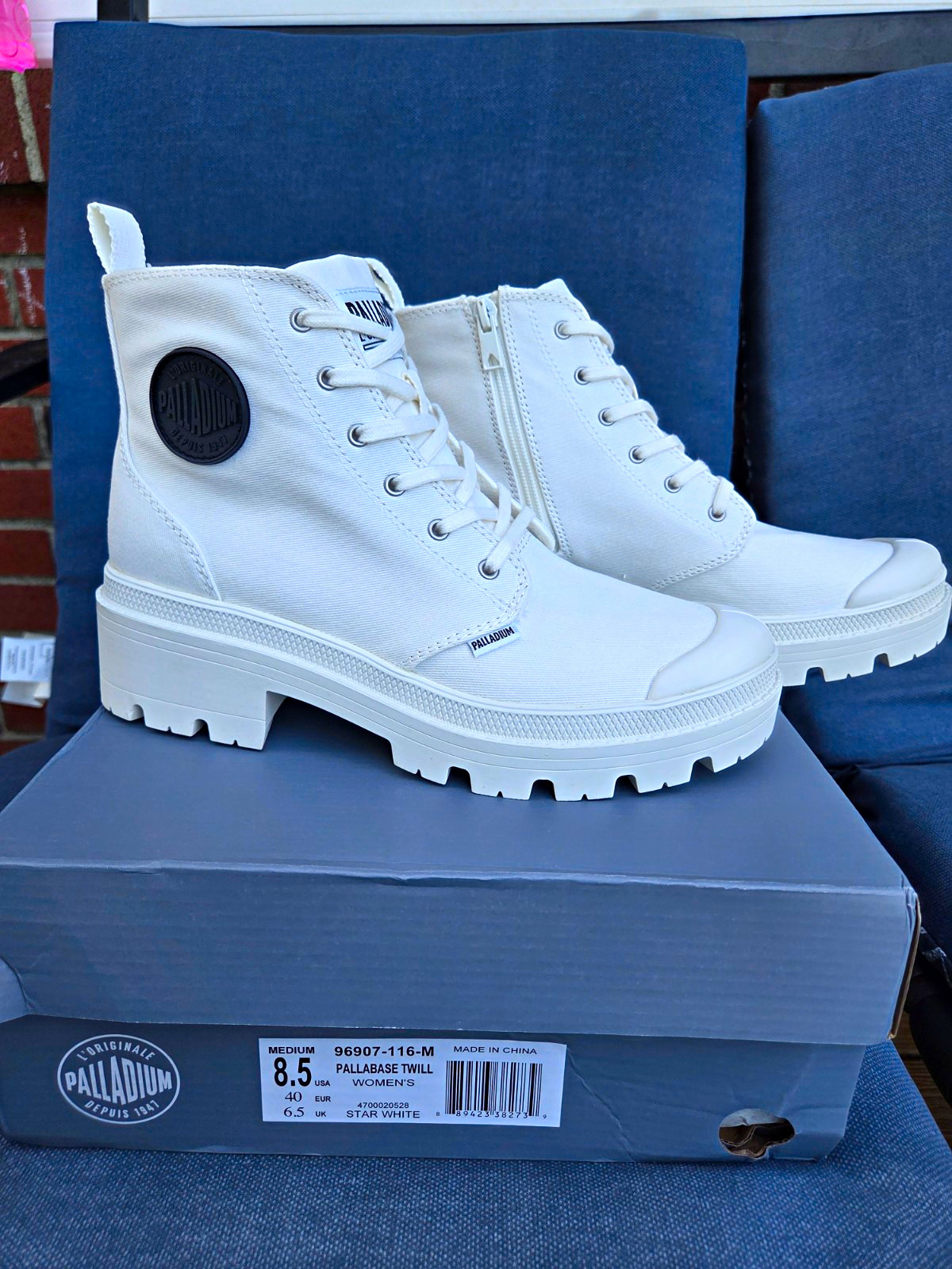 Palladium Pallabase Twill Women’s Platform Ankle Boots Star White US 8.5 UK 6.5