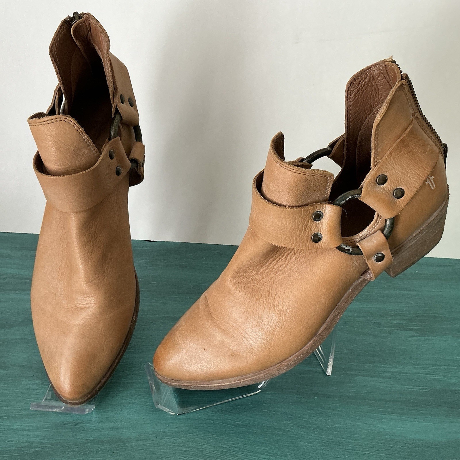 Frye Rae Sz 8.5 Zip Harness Short Leather Bootie Western Cowgirl Comfort Boot