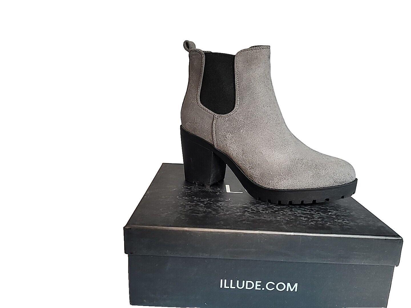 ILLUDE TYLER Women’s Low Heel Ankle Boot GREY SUEDE SIZE 7