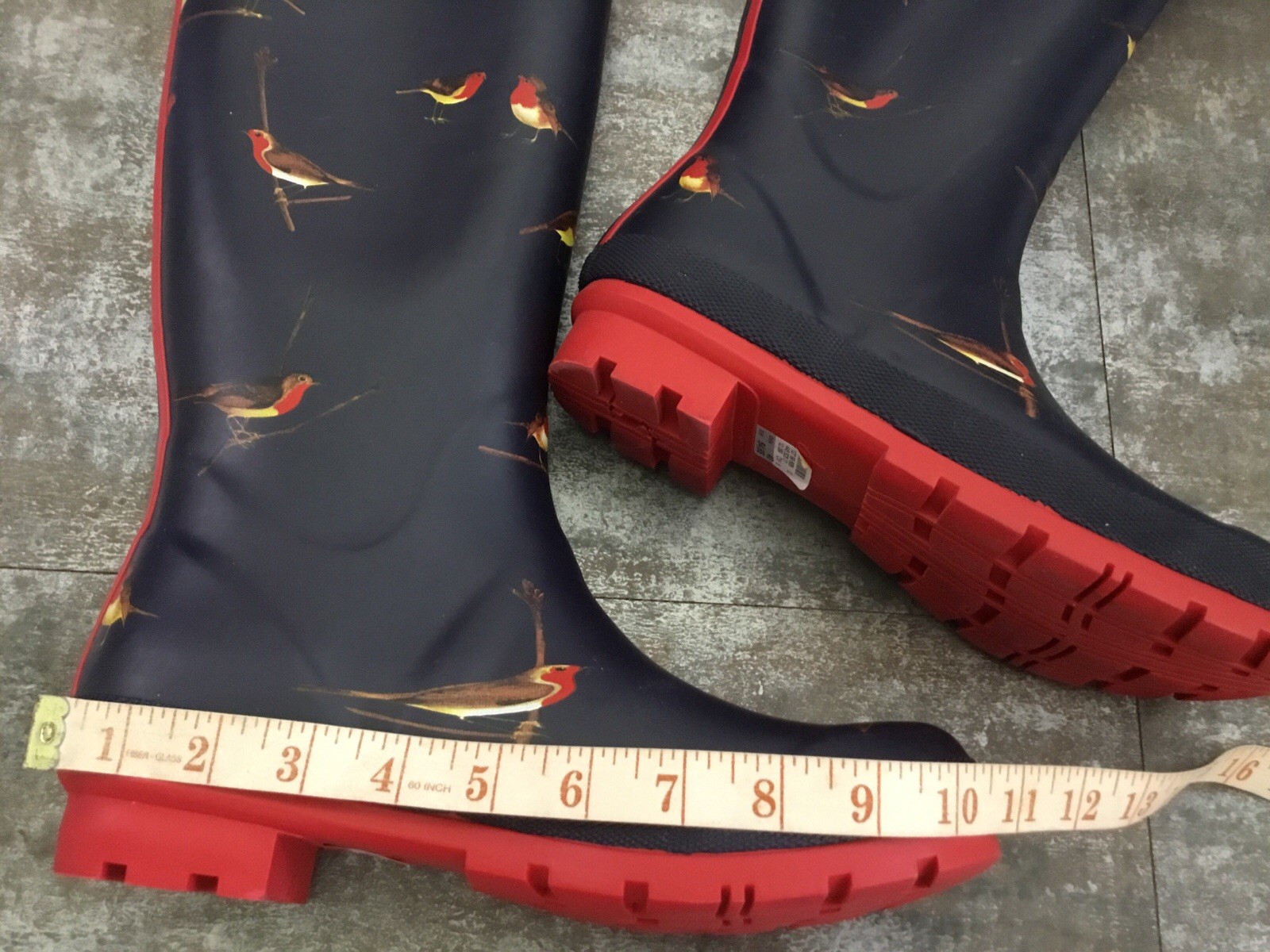 Women’s Joules Tall Rain Boots Sz 9 Welly Print Robin Bird Navy Red New NIB 2015