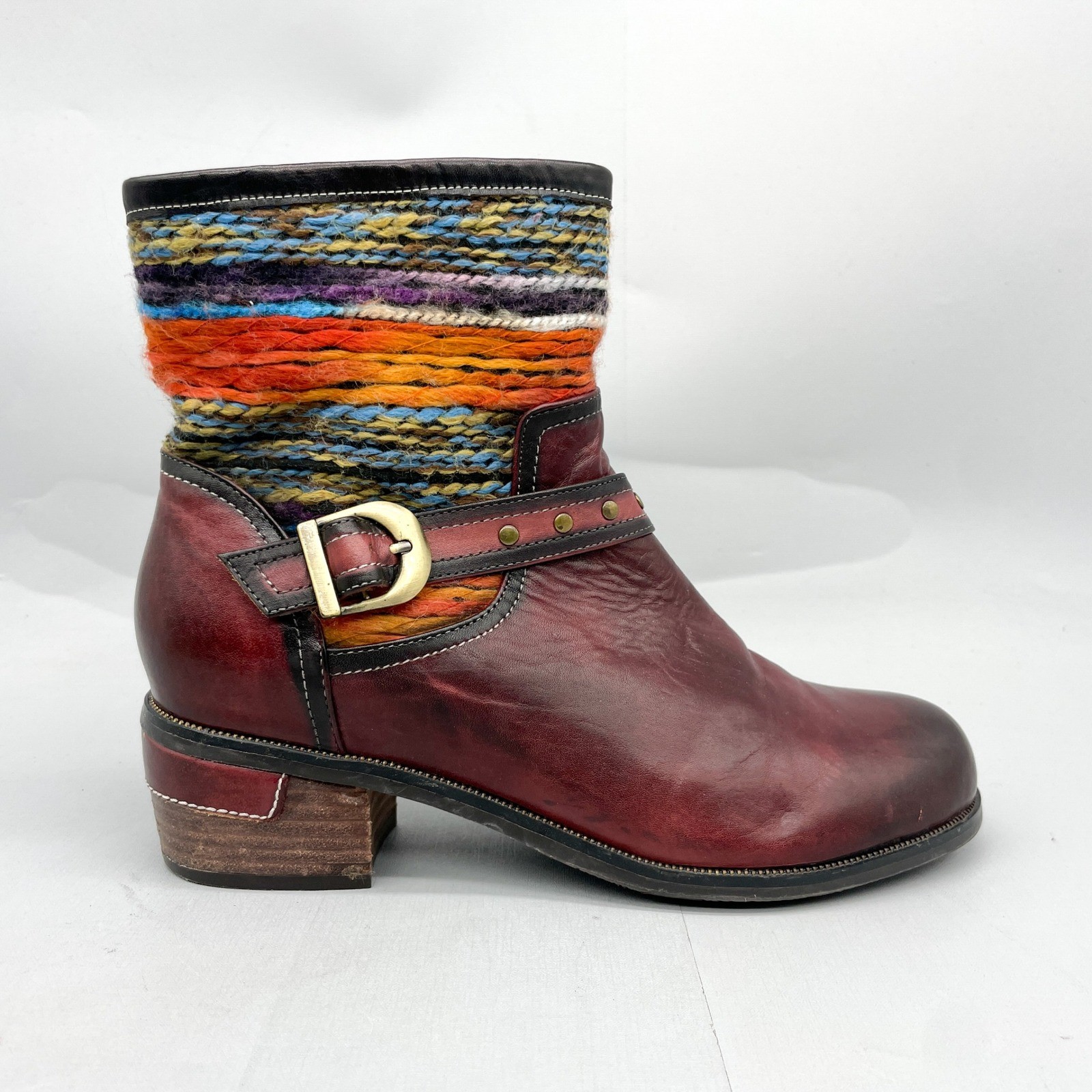 LArtiste Spring Step Womens 41 10 Gaetana Boots Burgundy Leather Knit Boho Gypsy