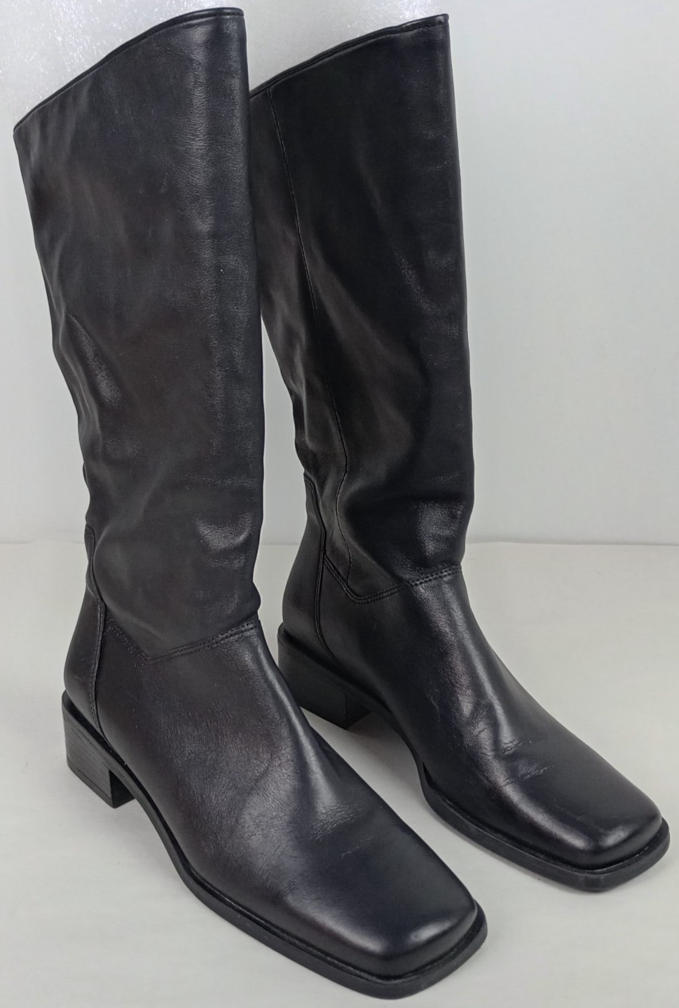 Naturalizer Womens 6M Square Toe 1.5 In Block Heel Black Knee High Leather Boots