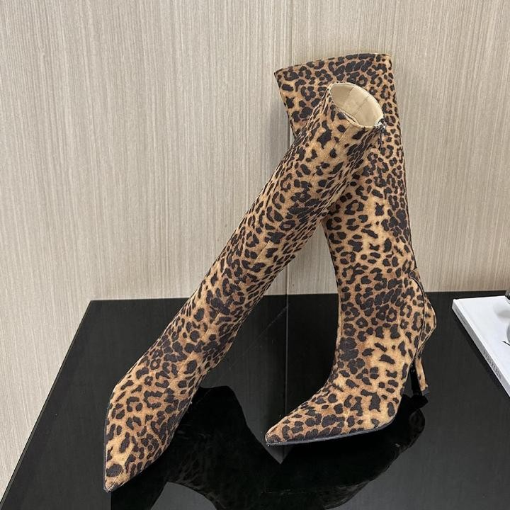 Womens Leopard Print Knee High Boots Dress Casual Party Outdoor Office OL Shoes