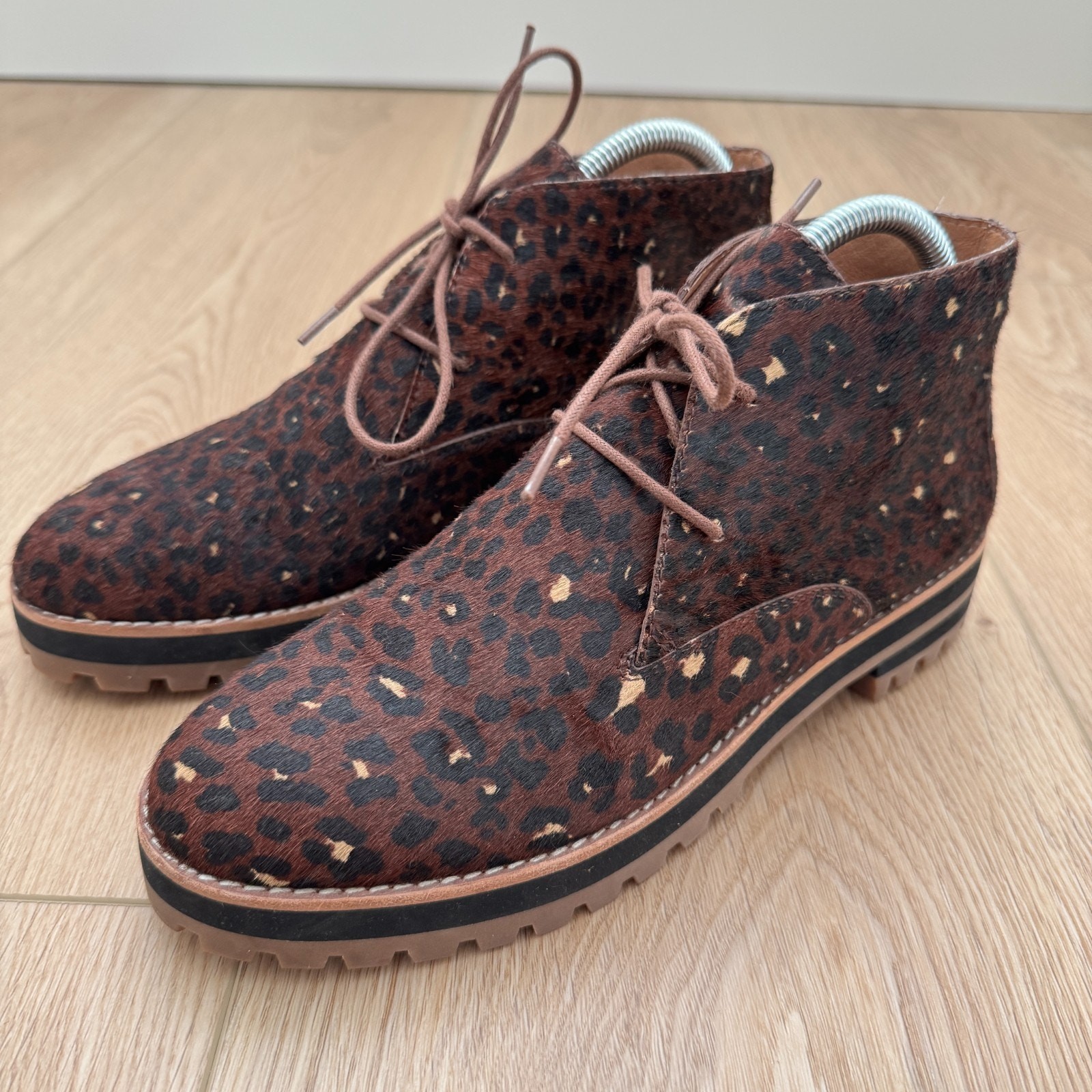 Madewell Boot Wren Painted Leopard Calf Hair Ankle Lace Up Women Size 7.5 MA484