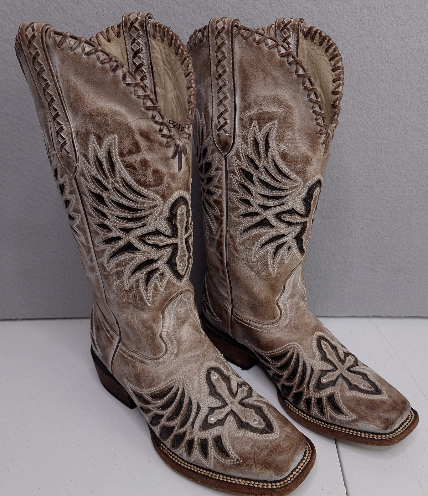 JB Dillon Reserve Buttercup Womens 7B Taupe White Western Leather Boots JBR6078