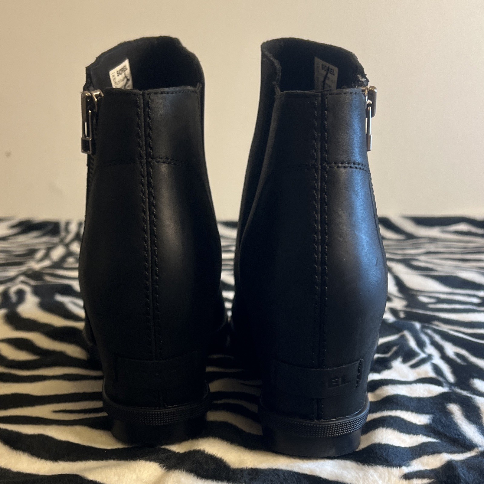 SOREL Joan of Arctic Wedge II Women’s Black Leather Side Zip Bootie US 12 EU 43