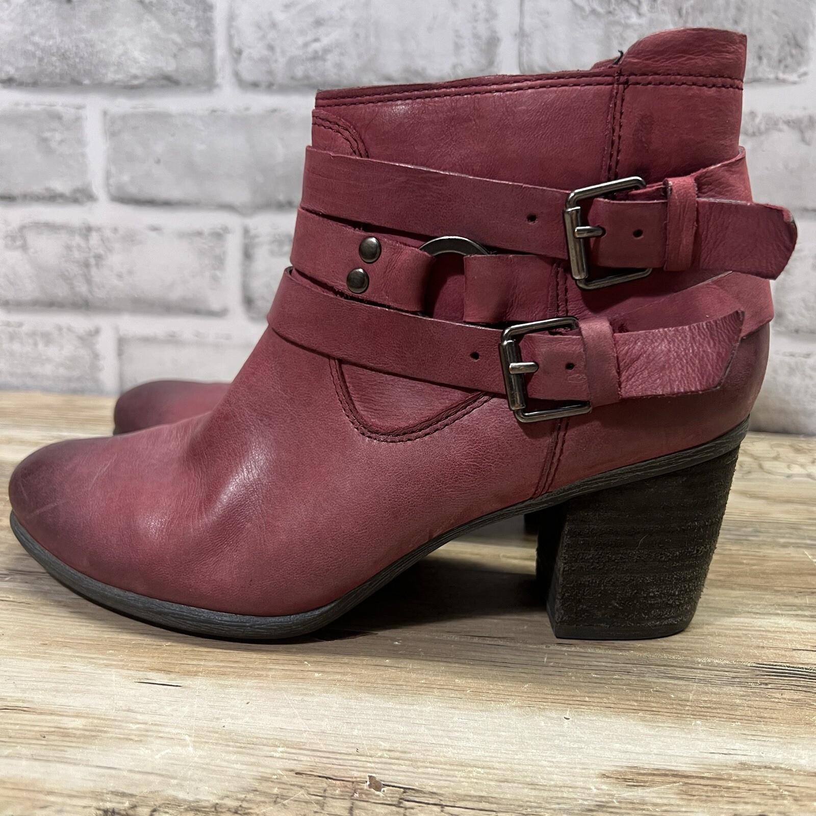Josef Seibel Boots Womens 37 7 Brittany Strap Bootie Shoes Maroon Leather