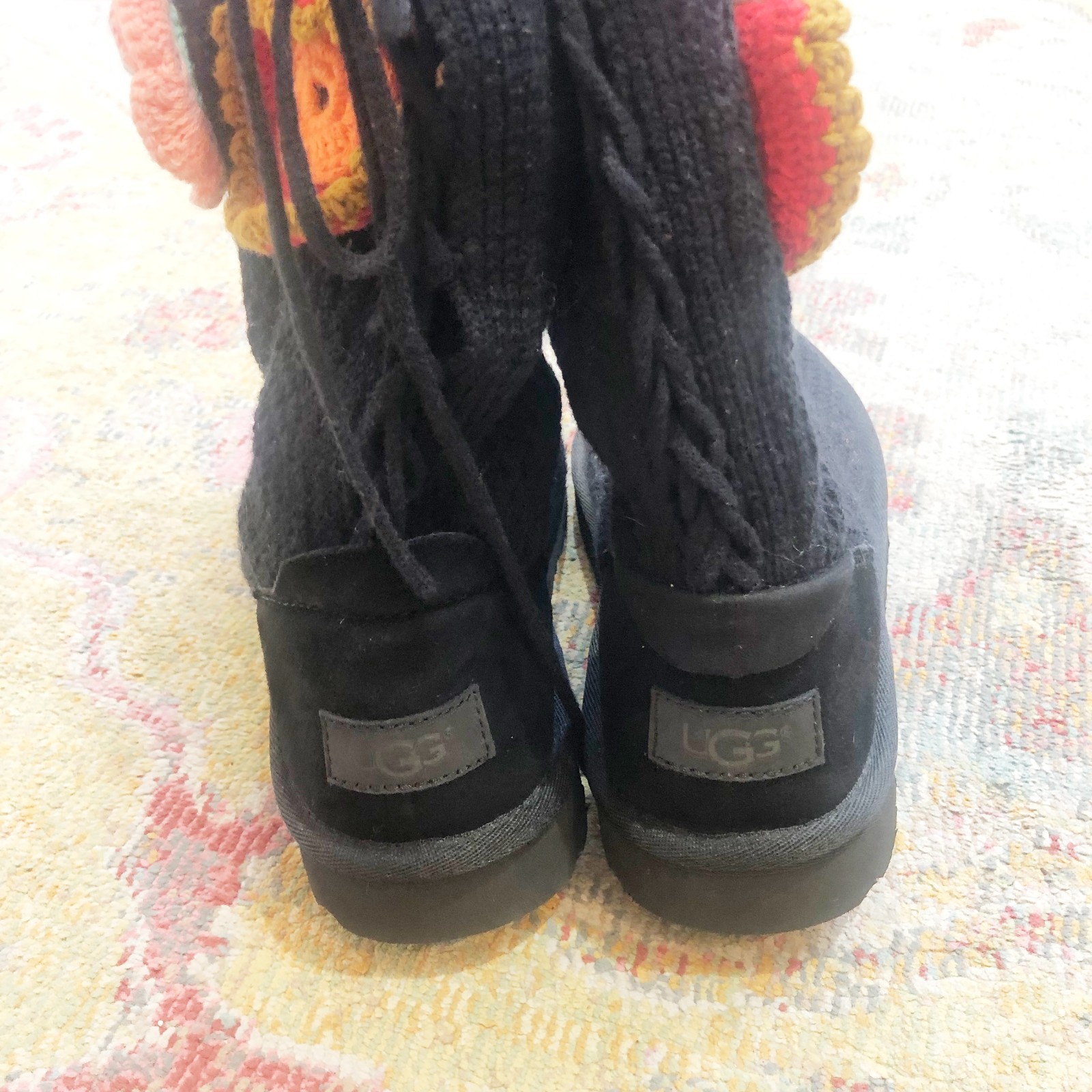 NEW! Ugg Australia Women’s Classic Floral Granny Crochet 1095270 Black Boots 7