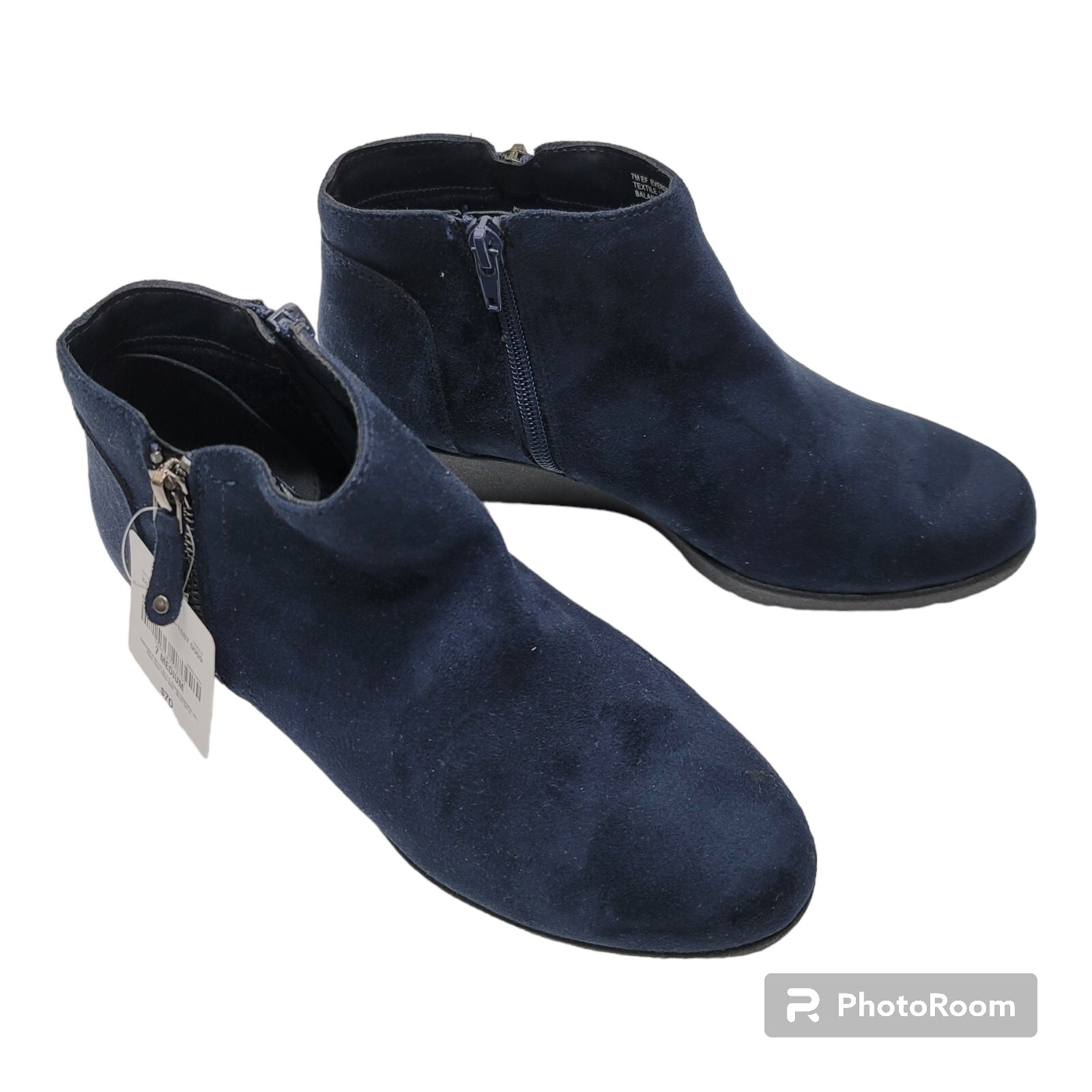 EAST 5TH Womens 7M EVERGREEN Booties Navy Blue Suede Upper New Old Stock in Box