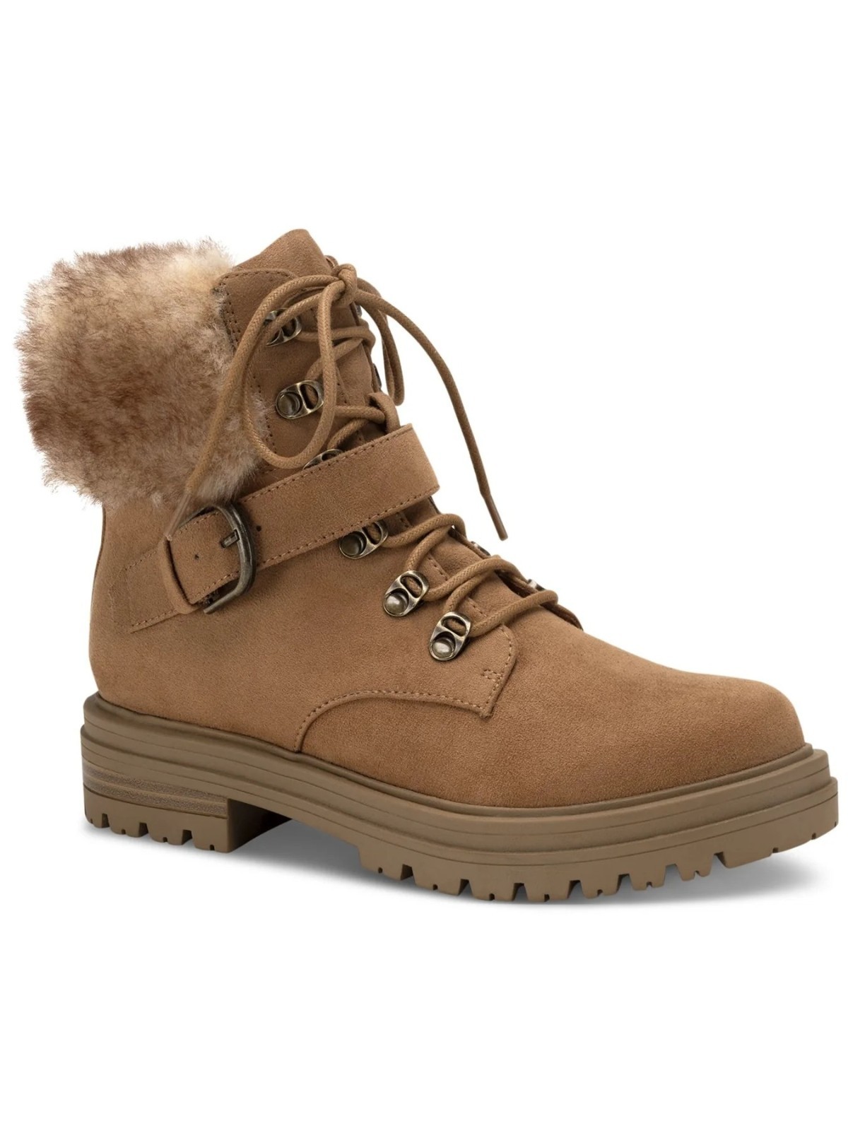 SUN STONE Womens 1″ Platform Orlenaa Toe Block Heel Winter Boots Brown Size 8M