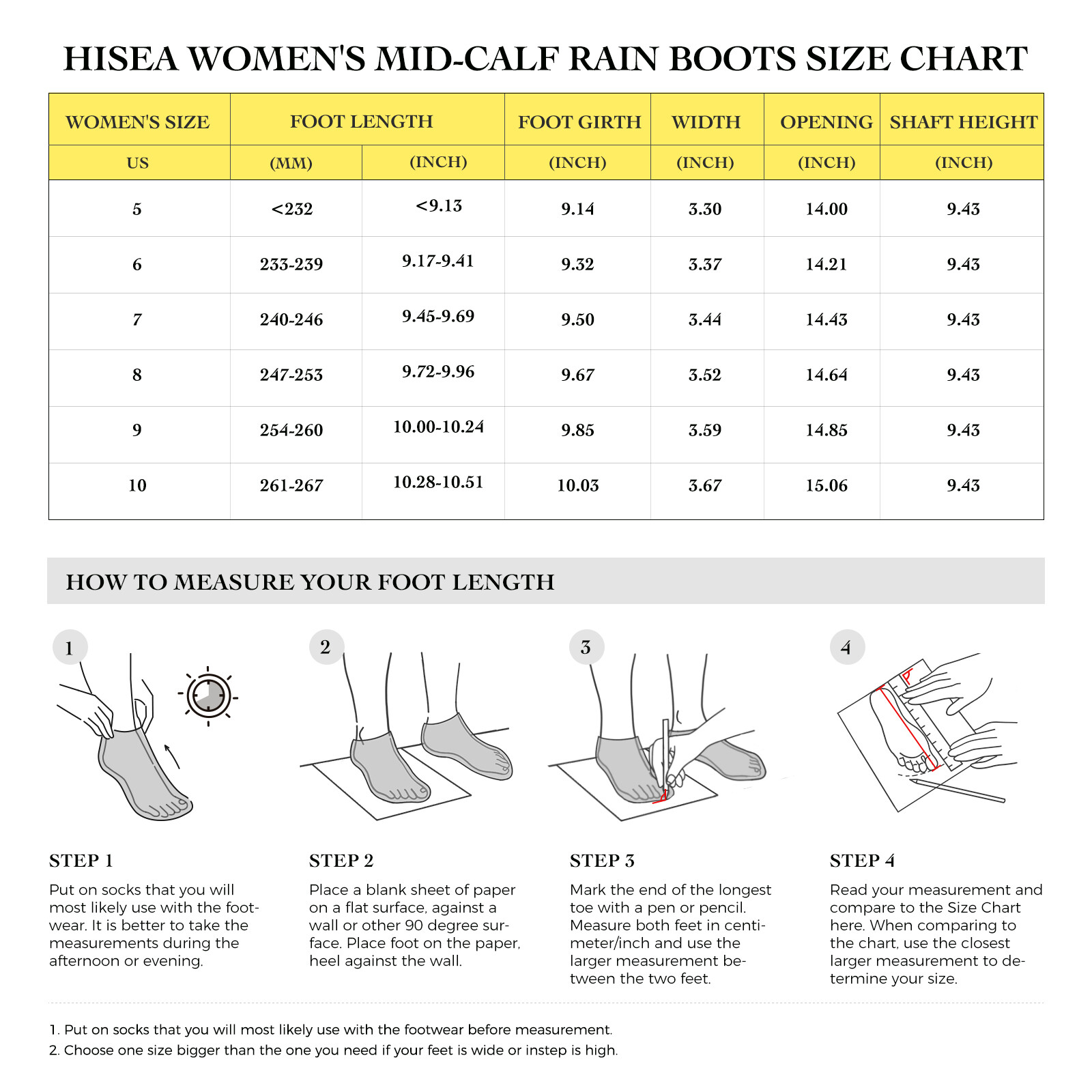 HISEA Women Waterproof Rain Boots Glossy Mid-Calf Wellies Non-Slip Garden Shoes