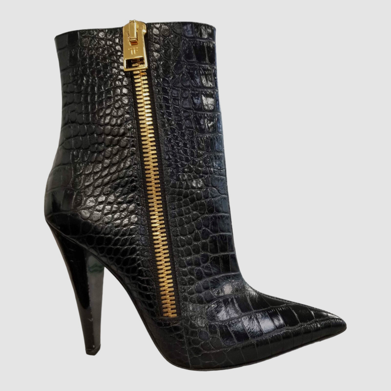 $2150 Tom Ford Women Black Crocodile-Embossed Leather High Heel Boots Size 39