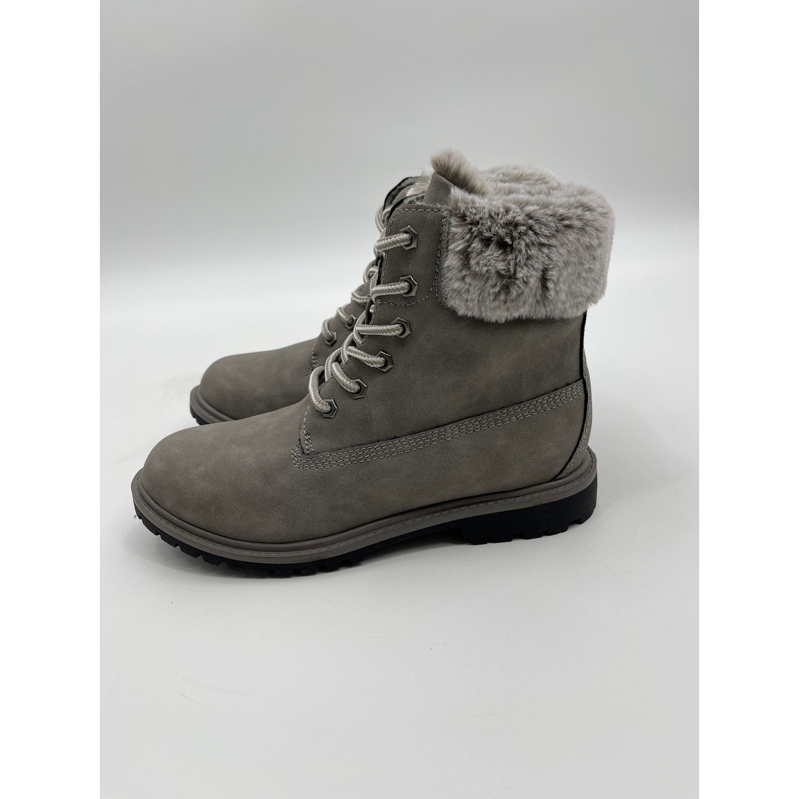 Portland Womens Molly Gray Faux Fur Lace Up Winter Fall Spring Boots 9M NEW