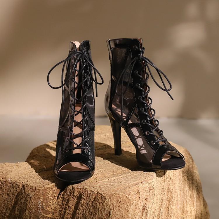 Women Elegant Fashion Work Mesh Breathable Red Black Ankle Boots Shoes Oversize
