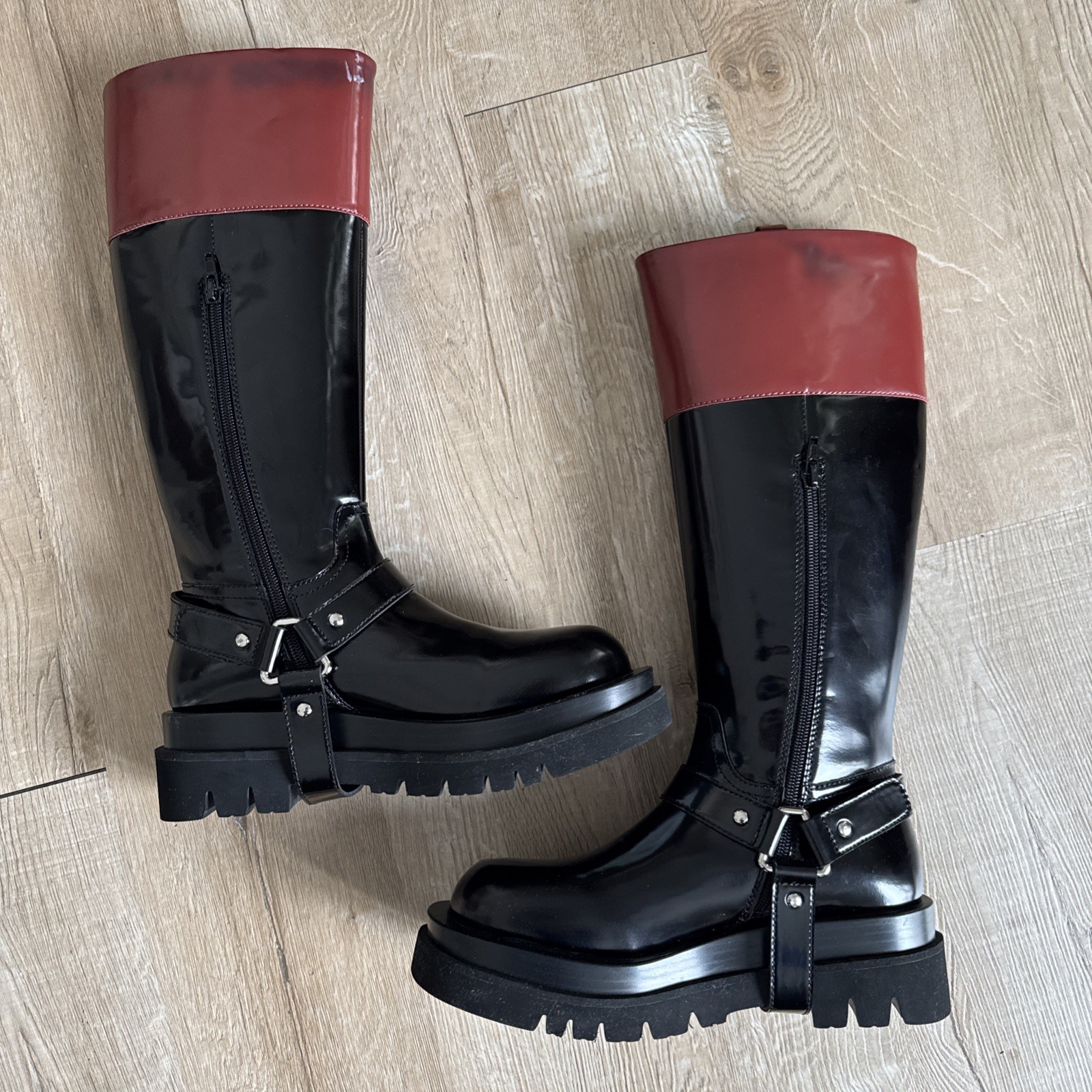 Jeffrey Campbell Riding Boots Black Brown Color Block Synthetic 7.5 Unused