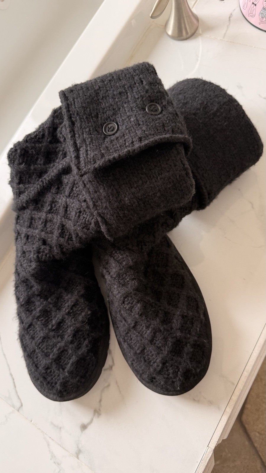 UGG 3066 Black Boots Lattice Cardy Cable Knit Button Boots 8 US