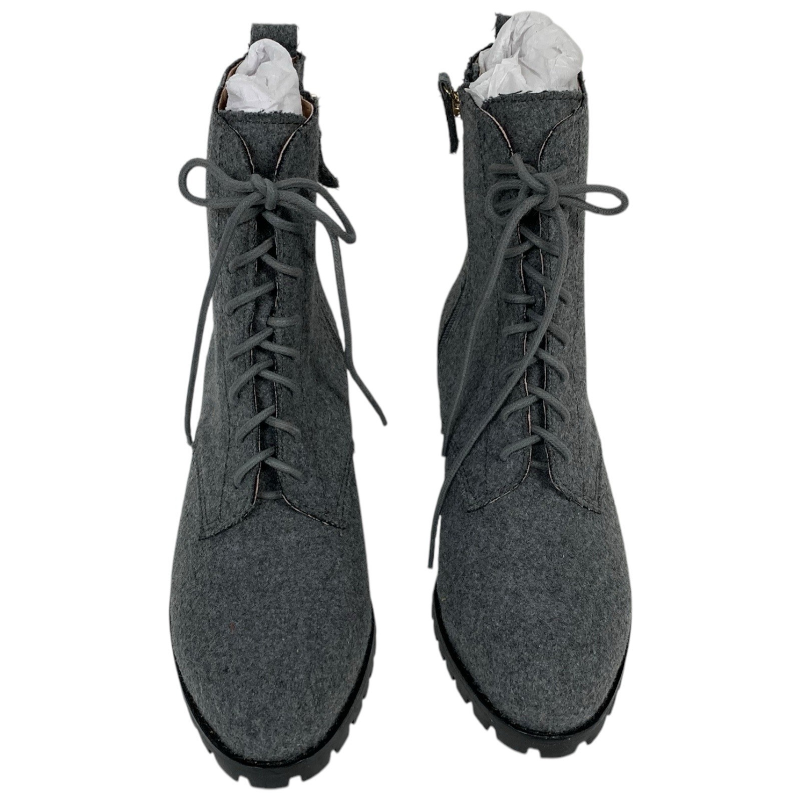 J Jill Boots Lace Up Zipper 9.5 Flannel Felt Gray Combat Trendy Fall Ankle Shoe