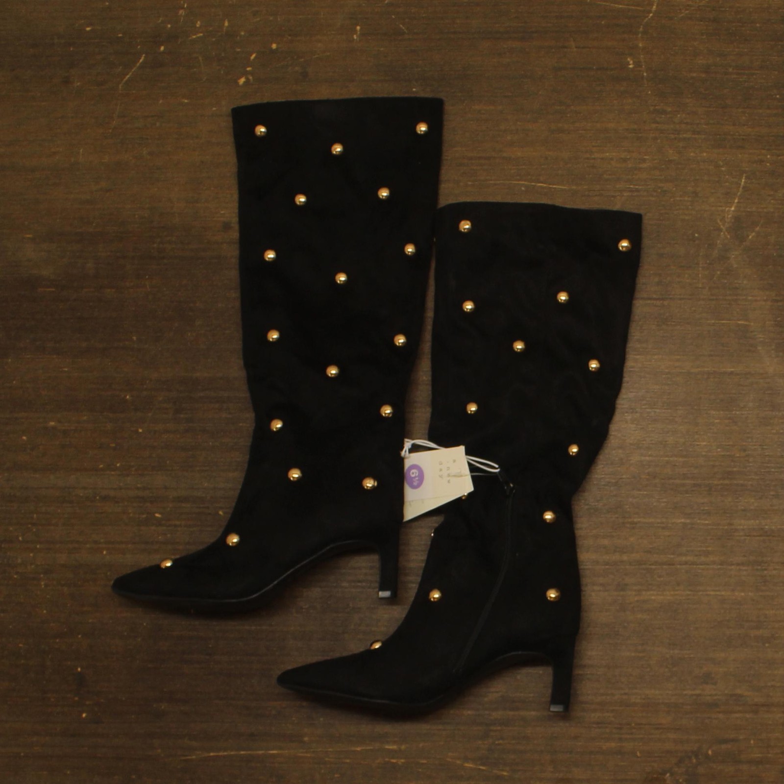 A New Day Womens Justice Boots Faux Suede Studded 94568940 Jet Black / Gold 6.5M