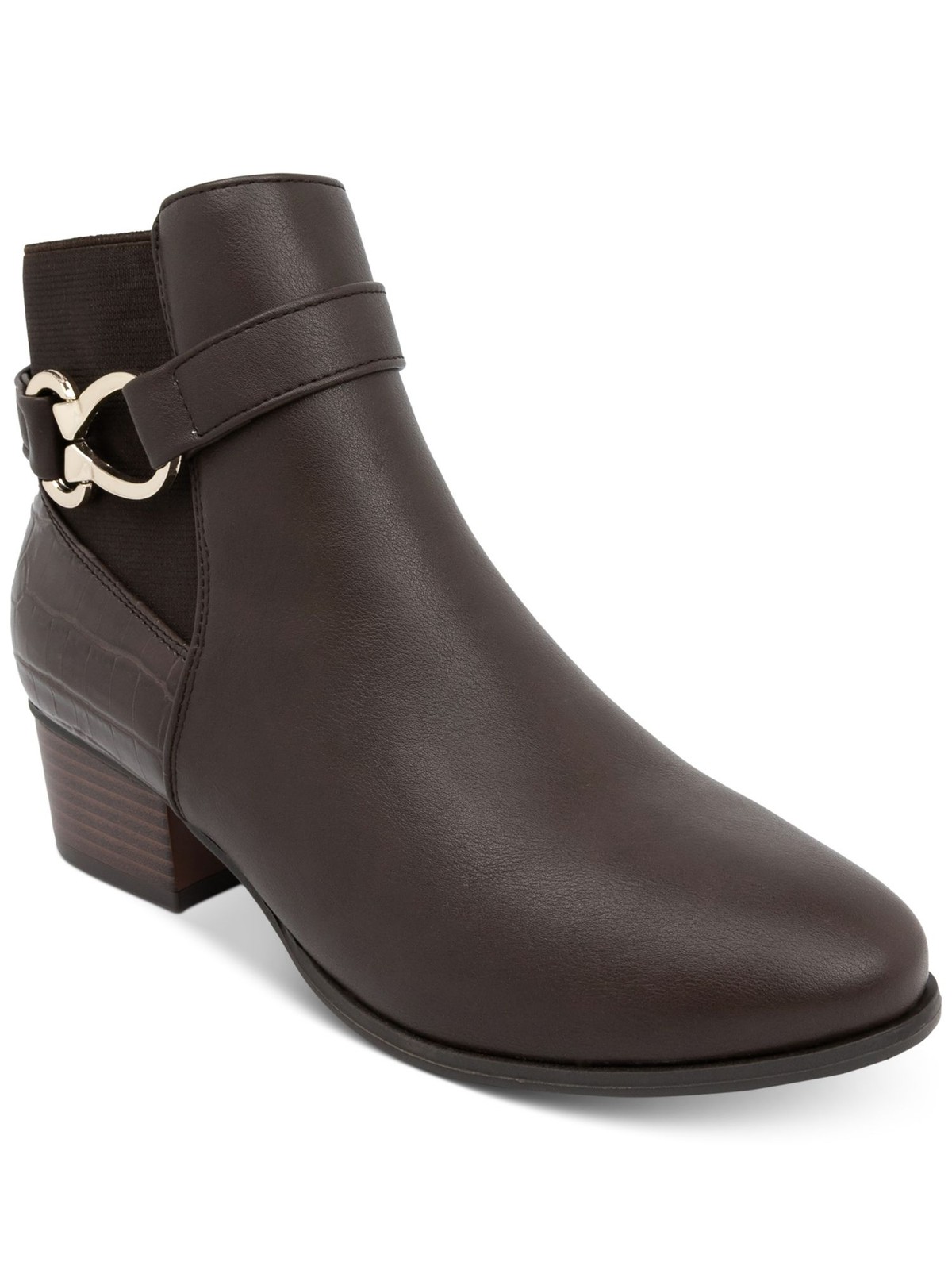 KAREN SCOTT Womens Brown Strap Nadine Almond Toe Block Heel Booties 9.5 M