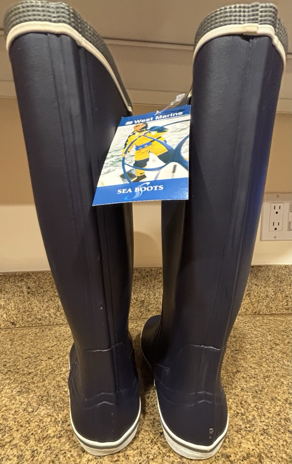 NEW West Marine SIZE 7 Waterproof TALL SEA BOOTS sailing NAVY Rubber Wellies