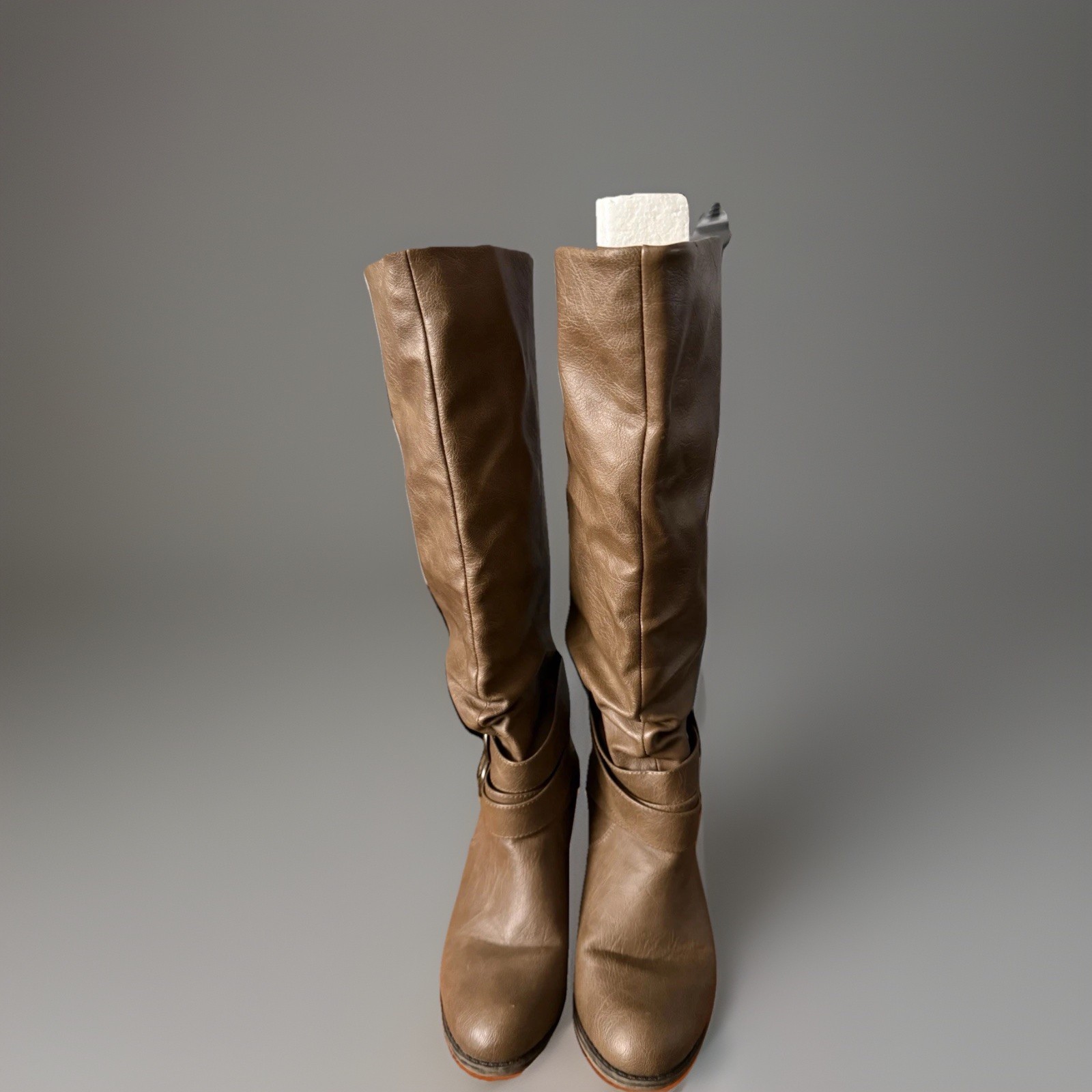 Brown Knee-High Boots With Buckle & Side Zipper size 6.5 6 1/2