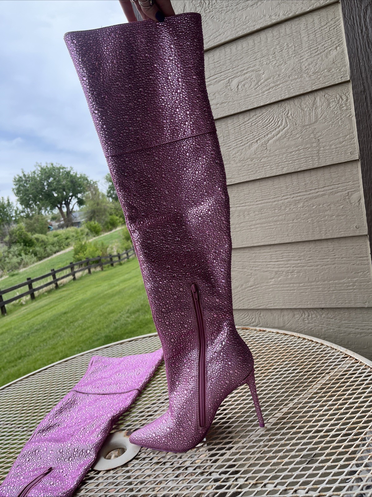 Steve Madden Vivianne Pink size 9.5 Thigh-High Stiletto Rhinestone Boots