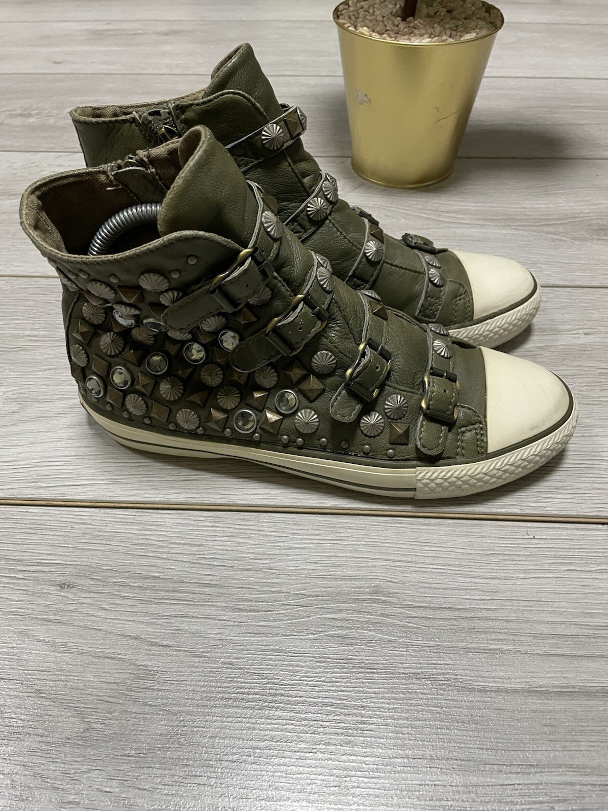 ASH Studded Leather Metallic Inserts Sneakers Boots Zip Shoes 39 Size