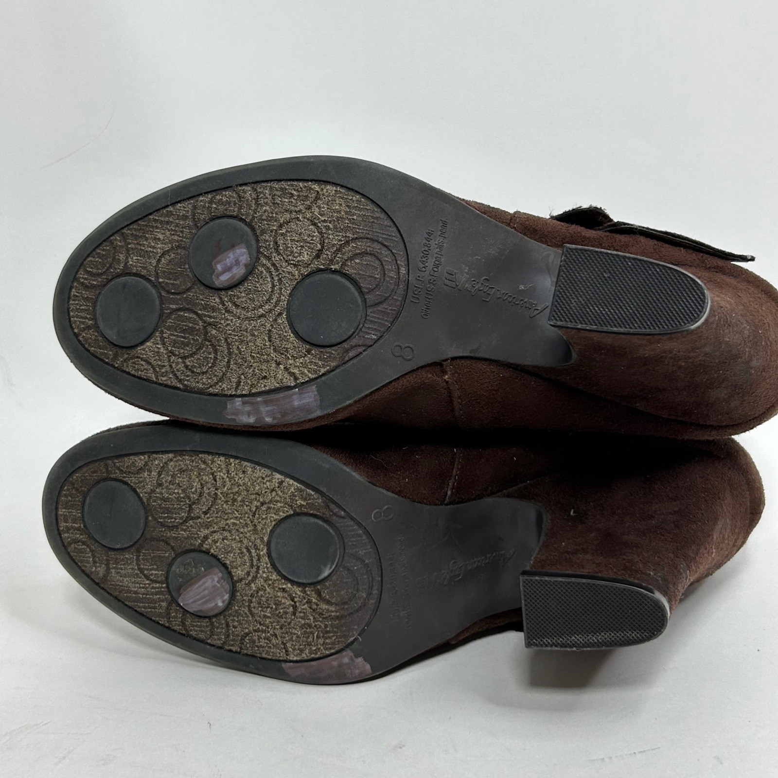 American Eagle Brown Faux Suede Buckle Wrap Ankle Boots Block Heel Womens 8
