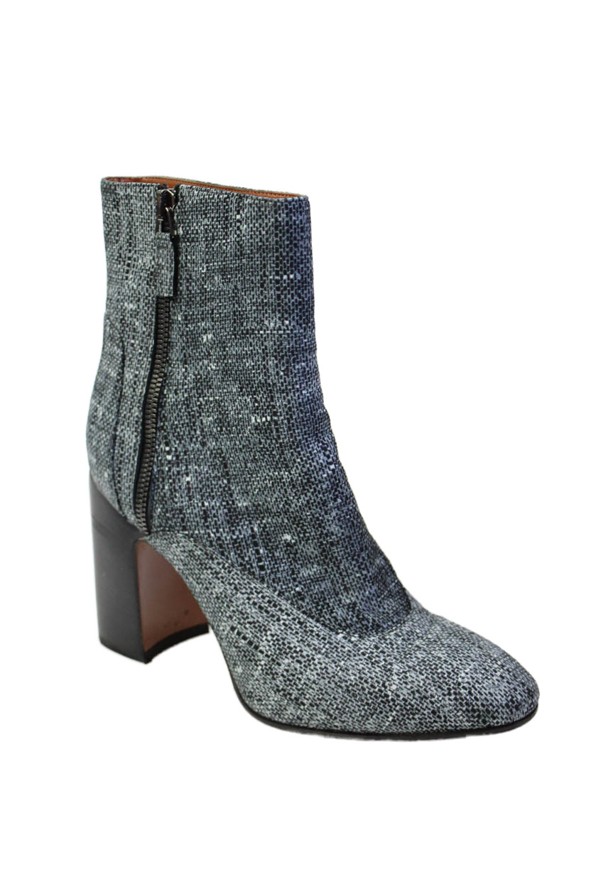 Aquatalia Womens Tweed Print Zip Up Ankle Boots Blue Black Size 6