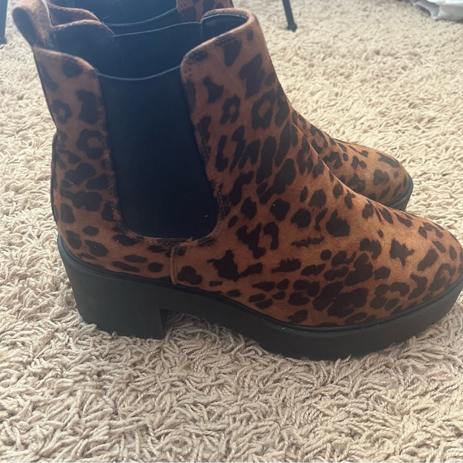 New Look Cheetah Print Ankle Block Heal Boot Size 5 / 38
