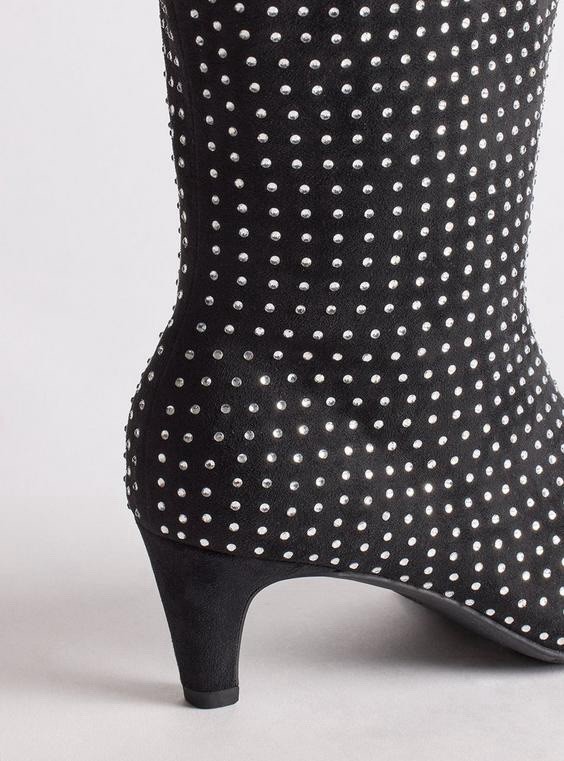 Torrid Embellished Kitten Heel Knee Boot Black Size 11WW New W/O Box