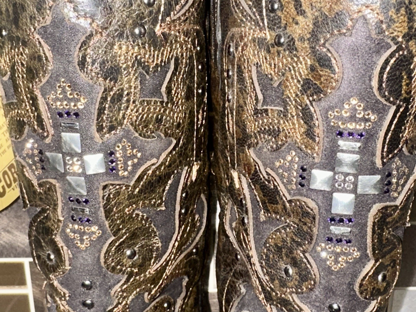 Corral Boots Snip Toe Black/Gray Python Cross Cowgirl Swarovski Size 10.5M