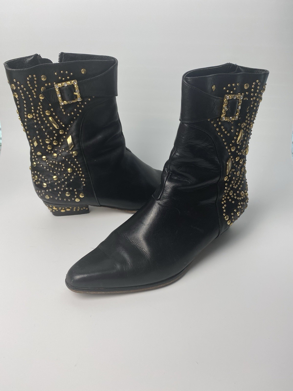 Fantasy Collection Women’s Gold Studded & Buckle Leather Boots 10