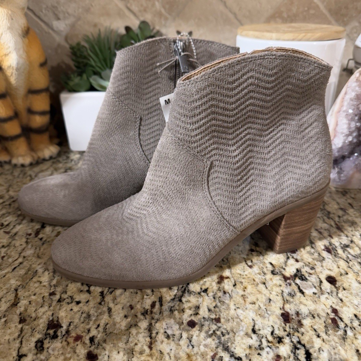 Lucky Brand Paisley Taupe Suede Booties Women’s Size 7.5 NWT