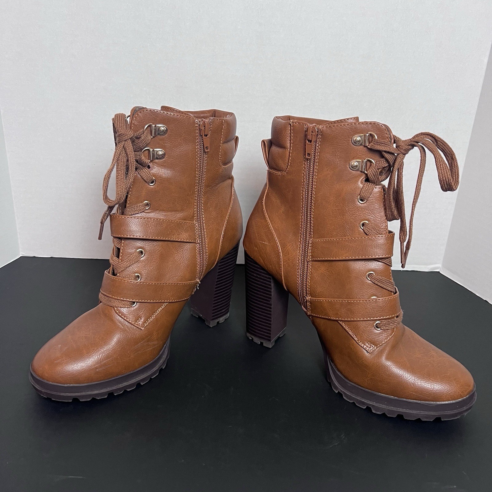 Analisa Women’s Brown Platform Lace-Up Buckle Boots Size 10 Holiday Winter Warm