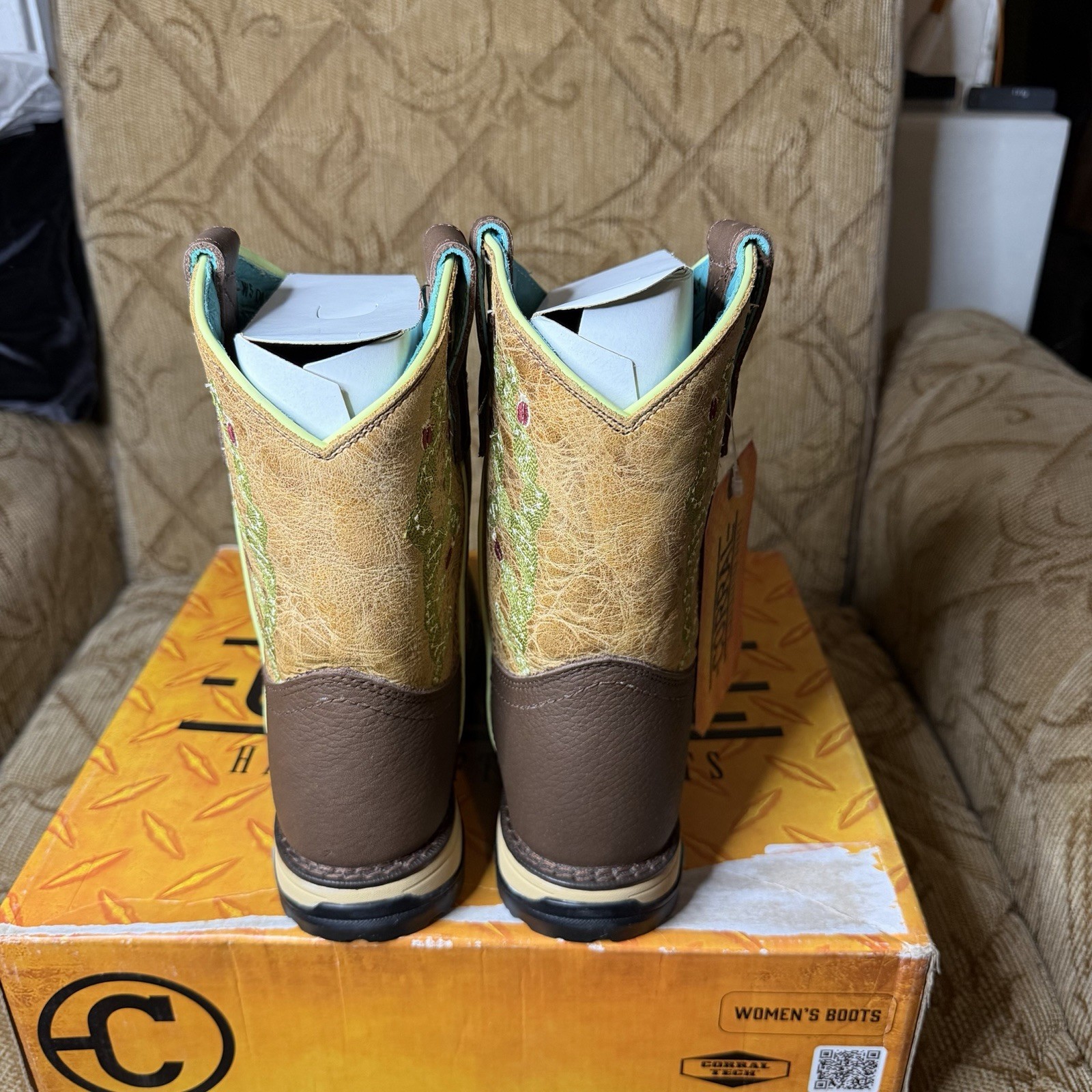Corral Western Boots Women’s Cactus Embroidery Chocolate W5005 Size 7 New