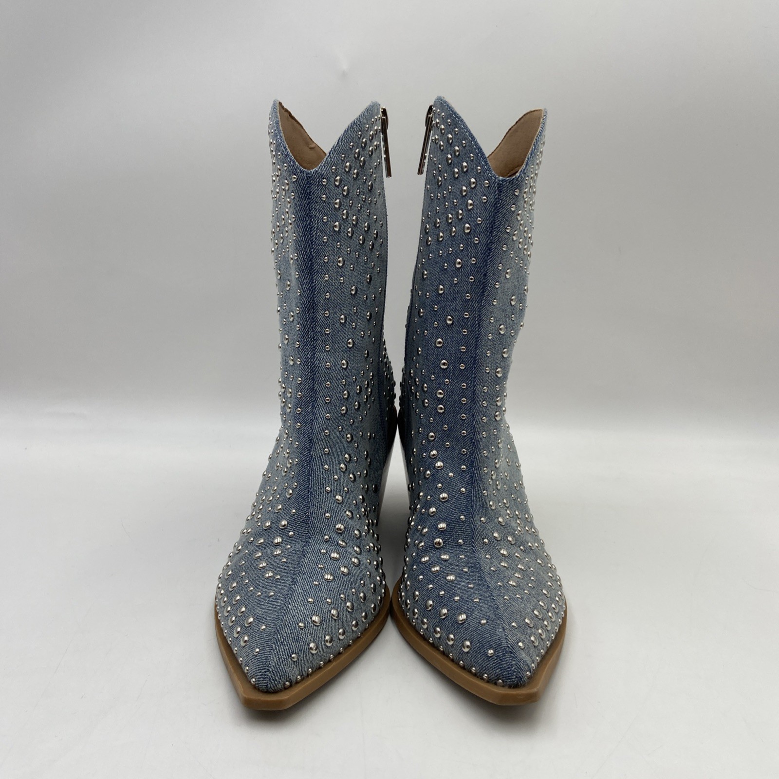 Corky’s Hey Girl Line Dance Boots Size 8 Denim Chrome Studded Western
