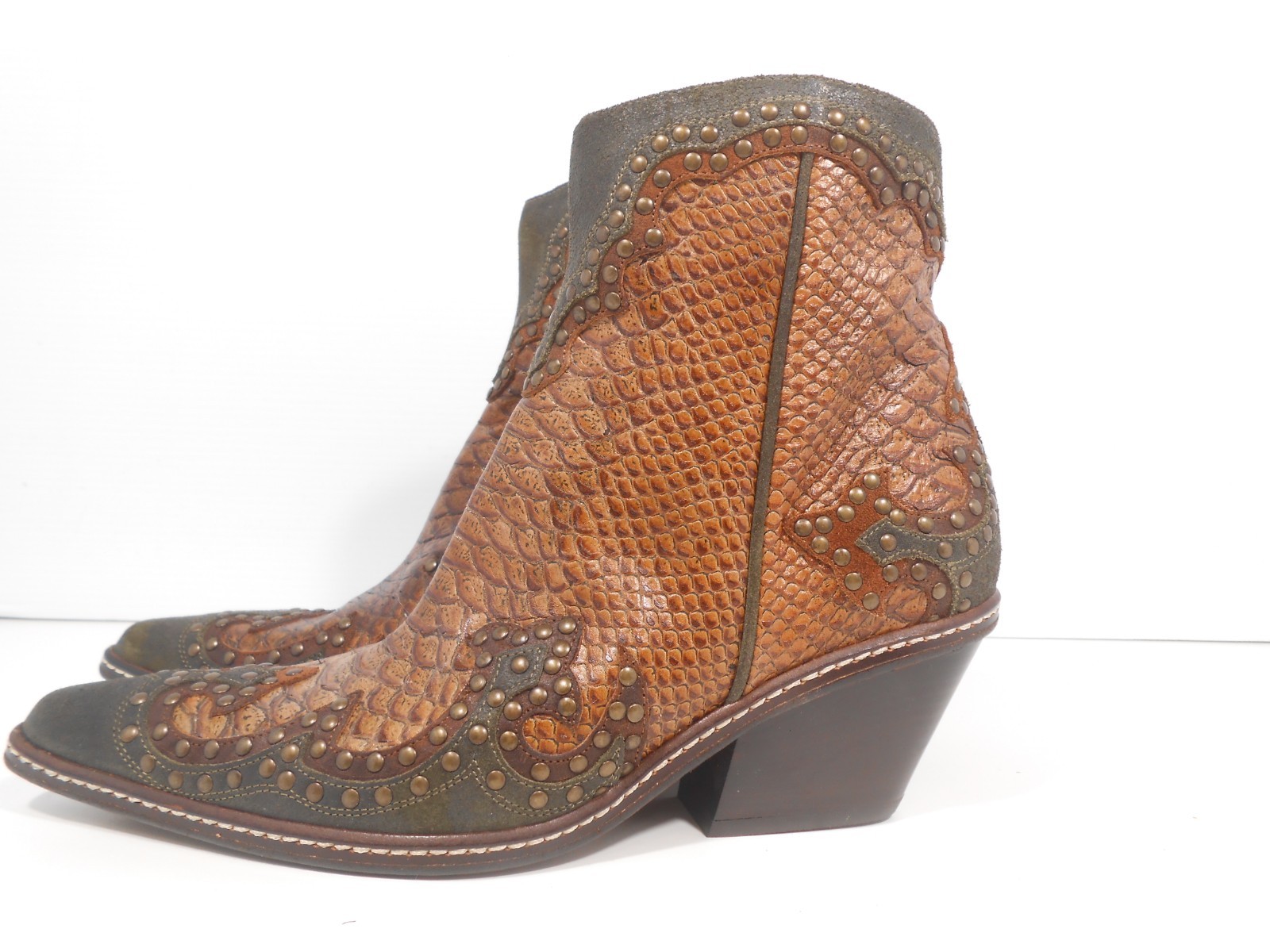 Donald J Pliner Jamie Western Couture Metallic Gator Pointy Toe Boots Italy 8M