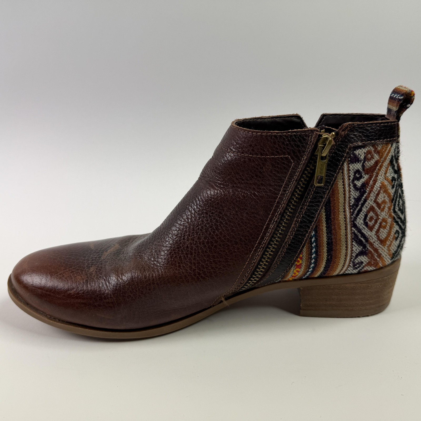 Inkkas Boots Womens Size 11 Brown Leather Ankle Textile Zip Boho Booties